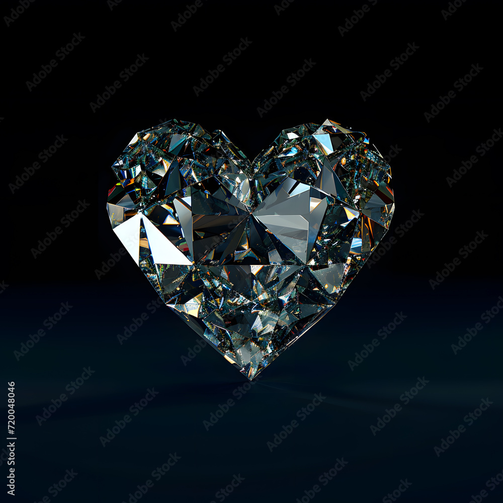 Fototapeta premium A heart-shaped diamond on a black background