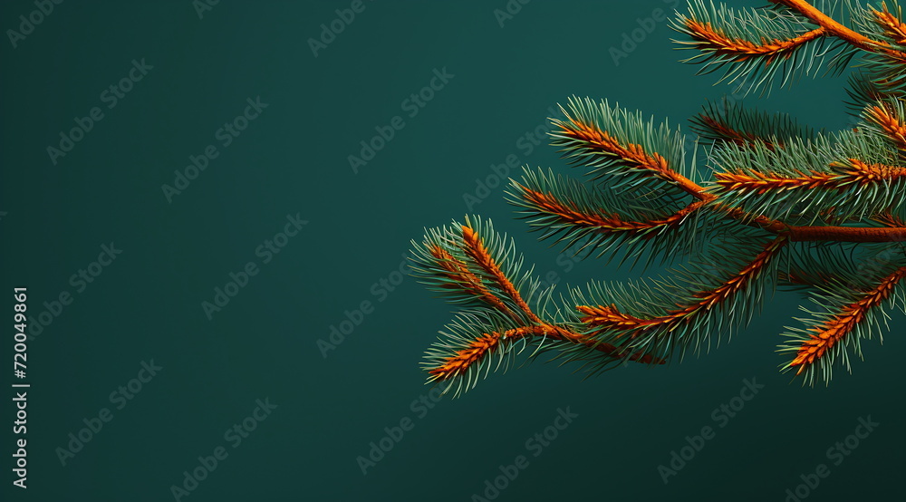 a branch of fir with bright orange branches on green, generative ai a branch of fir with bright orange branches on green, generative ai