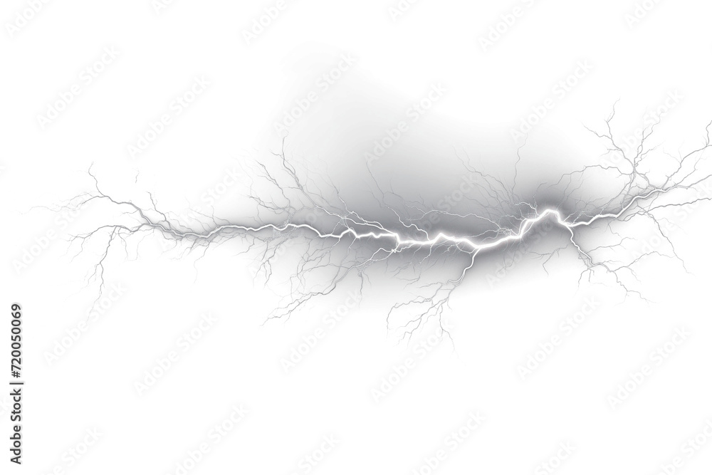 Fototapeta premium Realistic lightning strikes on transparent background, adding drama and intensity to your designs