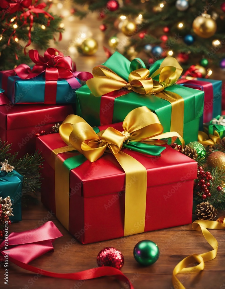 Large gorgeous Christmas red gift box with gold ribbon, gift boxes, closeup Large gorgeous Christmas red gift box with gold ribbon, gift boxes, closeup