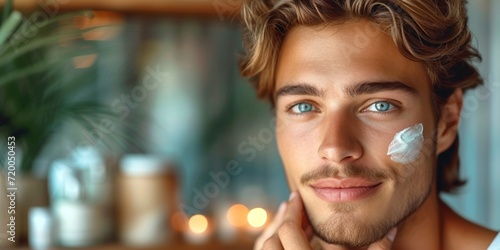 Confident and attractive young man with a charming smile expressing happiness and personality in a spa salon. photo