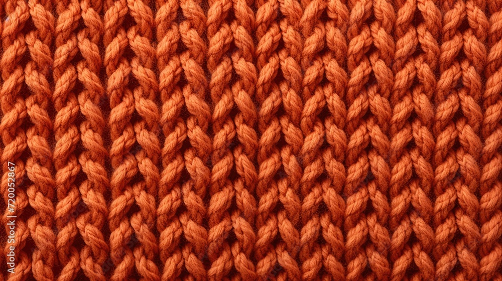 The texture of the knitted fabric. The yarn is orange in color. Close-up of the rows and patterns of the knitted product. The texture of the knitted fabric. The yarn is orange in color. Close-up of the rows and patterns of the knitted product.