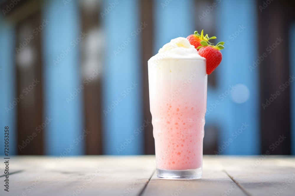 strawberry shake in a tall frosty glass with condensation strawberry shake in a tall frosty glass with condensation