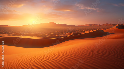 a desert filled with sand dunes and sunset  generative ai
