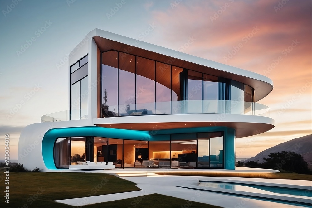 Fototapeta premium A stunning, ultra-modern house with sleek lines and luxurious finishes 2024