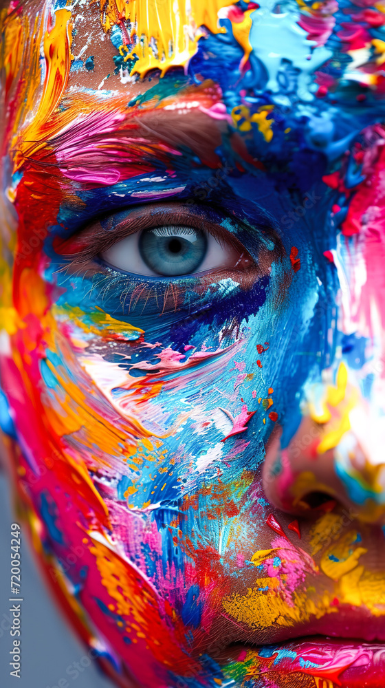 Individuals covered in vivid colors Individuals covered in vivid colors