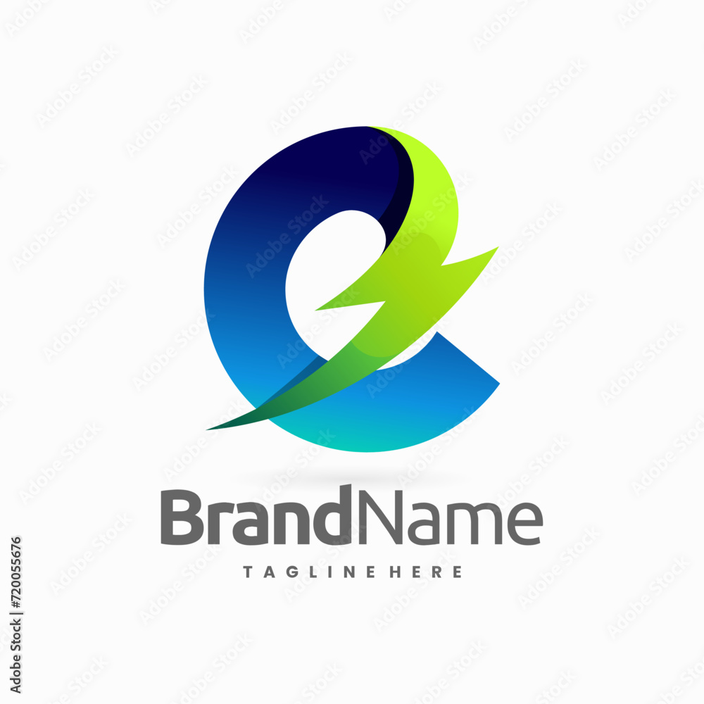 Obraz premium Electric logo letter E with thunder light shape combination concept