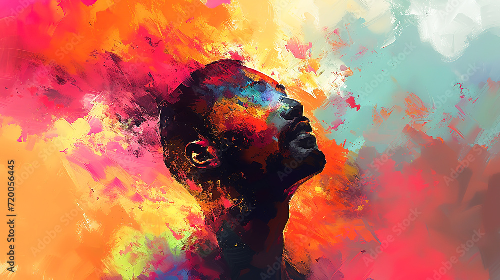 Obraz premium A portrait-style illustration capturing the moment of color being thrown