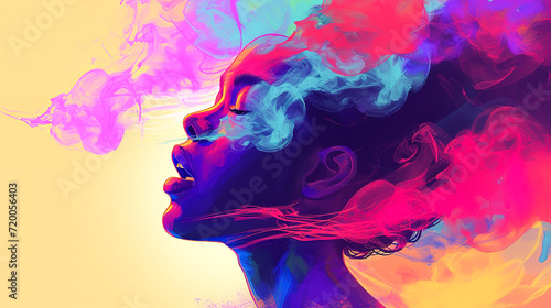 A portrait-style illustration capturing the moment of color being thrown