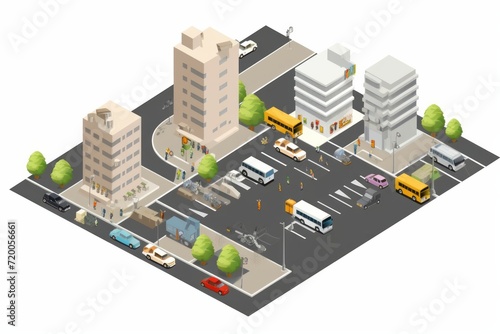 Isometric Vector Art Sprite Sheet, Illustrating Urban Streets and Traffic, Against a Clean White Canvas, Generative AI