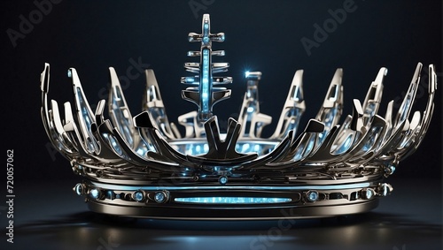 A futuristic crown constructed from polished titanium and LED lights, creating a glowing, circuit-like design Generative AI © Haroon