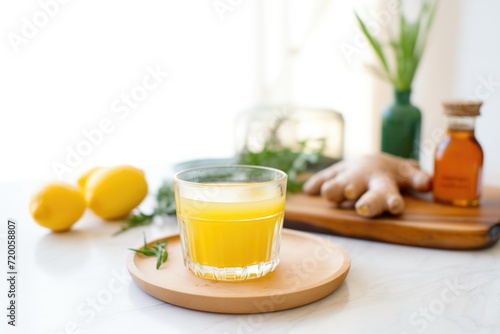 turmeric and lemon detox juice in a crystal glass