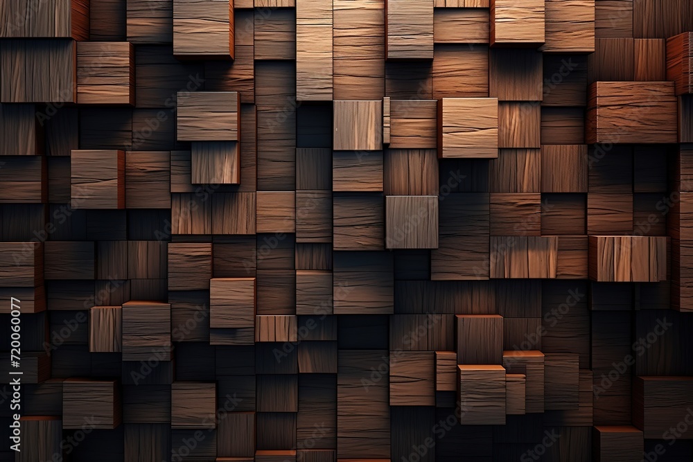 Wood panel wall, unique design with square cube elements. Beautiful wavy texture of the boards. Abstract background. Wood panel wall, unique design with square cube elements. Beautiful wavy texture of the boards. Abstract background.