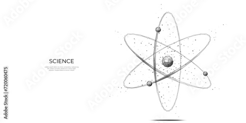 Isolated polygonal science atom symbol on white background. Abstract nuclear molecule icon. Science chemistry concept. Technology low poly style. Vector illustration from geometric shapes.