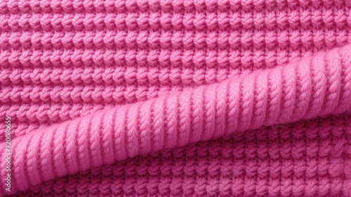 The texture of the knitted fabric. The yarn is pink in color. Close-up of the rows and patterns of the knitted product.