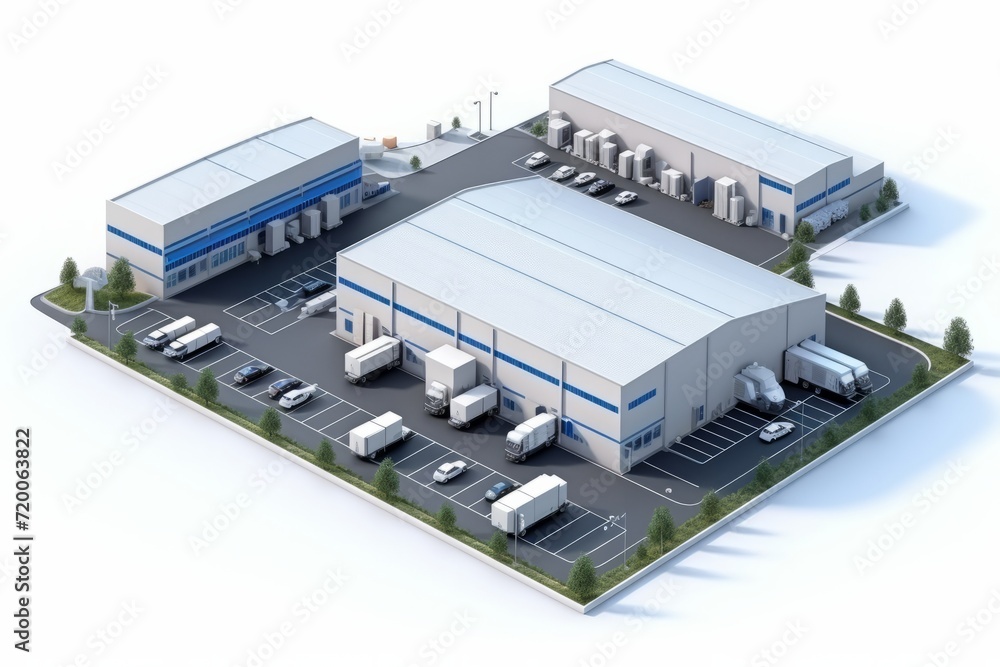 Isometric View Industrial Complex with Small Factories and Facilities, Set on a White Surface, Generative AI Isometric View Industrial Complex with Small Factories and Facilities, Set on a White Surface, Generative AI