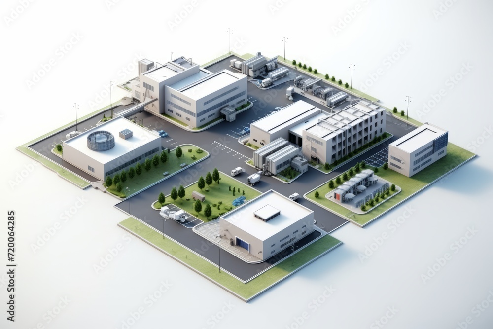 Isometric View Industrial Park with Small Factories and Workshops, Against a White Canvas, Generative AI Isometric View Industrial Park with Small Factories and Workshops, Against a White Canvas, Generative AI