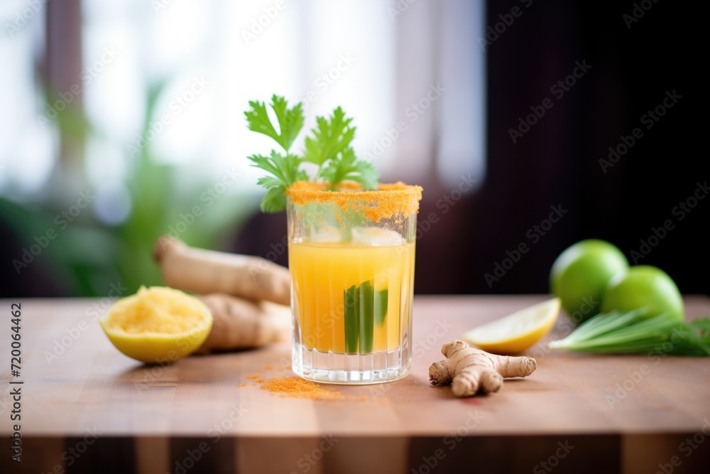 carrot and ginger juice in a glass with carrot on side carrot and ginger juice in a glass with carrot on side