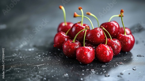 closeup of red, frech and juicy cherries