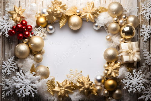 Christmas with free space for text. Holiday Christmas and new year decorations background with center blank. Frame with New year