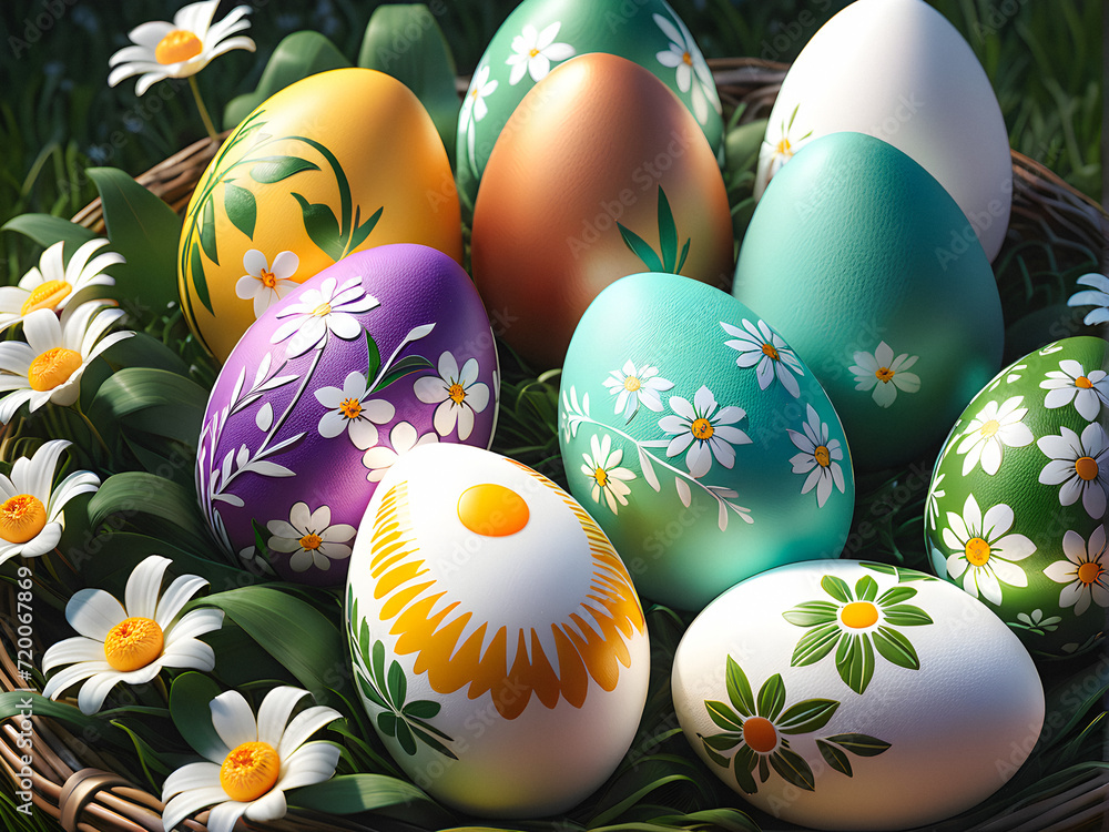 Spring Equinox Splendor: Celebrating Easter with Decorated Eggs, Symbols of New Life. generative A