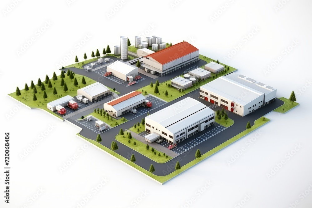 Isometric View Small Industrial Park, Featuring Diverse Manufacturing Units, on an Isolated White Background, Generative AI Isometric View Small Industrial Park, Featuring Diverse Manufacturing Units, on an Isolated White Background, Generative AI