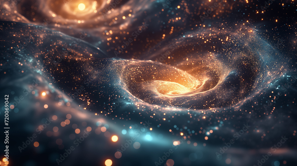 Stellar Whirlpool: Luminous Galaxy Core. 3D-rendered galaxy with swirling star formations and luminous core. Stellar Whirlpool: Luminous Galaxy Core. 3D-rendered galaxy with swirling star formations and luminous core.