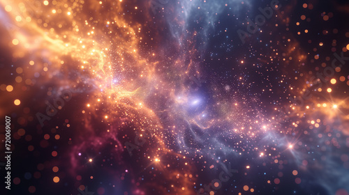 Nebula Nexus  Interstellar Particle Cloud. Vibrant 3D rendering of a cosmic nebula with swirling particles and radiant stars.