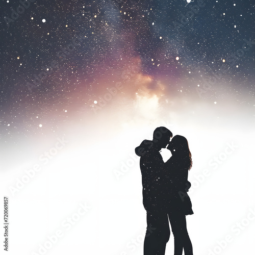 Young couple sharing a romantic moment under the stars isolated on white background, text area, png 
