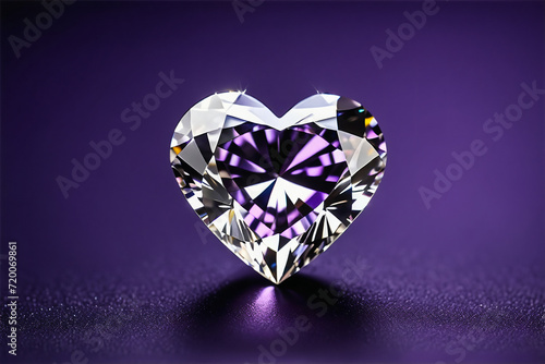 Heart shaped diamond on dark purple background
