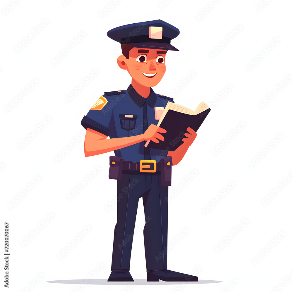 Police officer reading miranda rights isolated on white background, cartoon style, png
