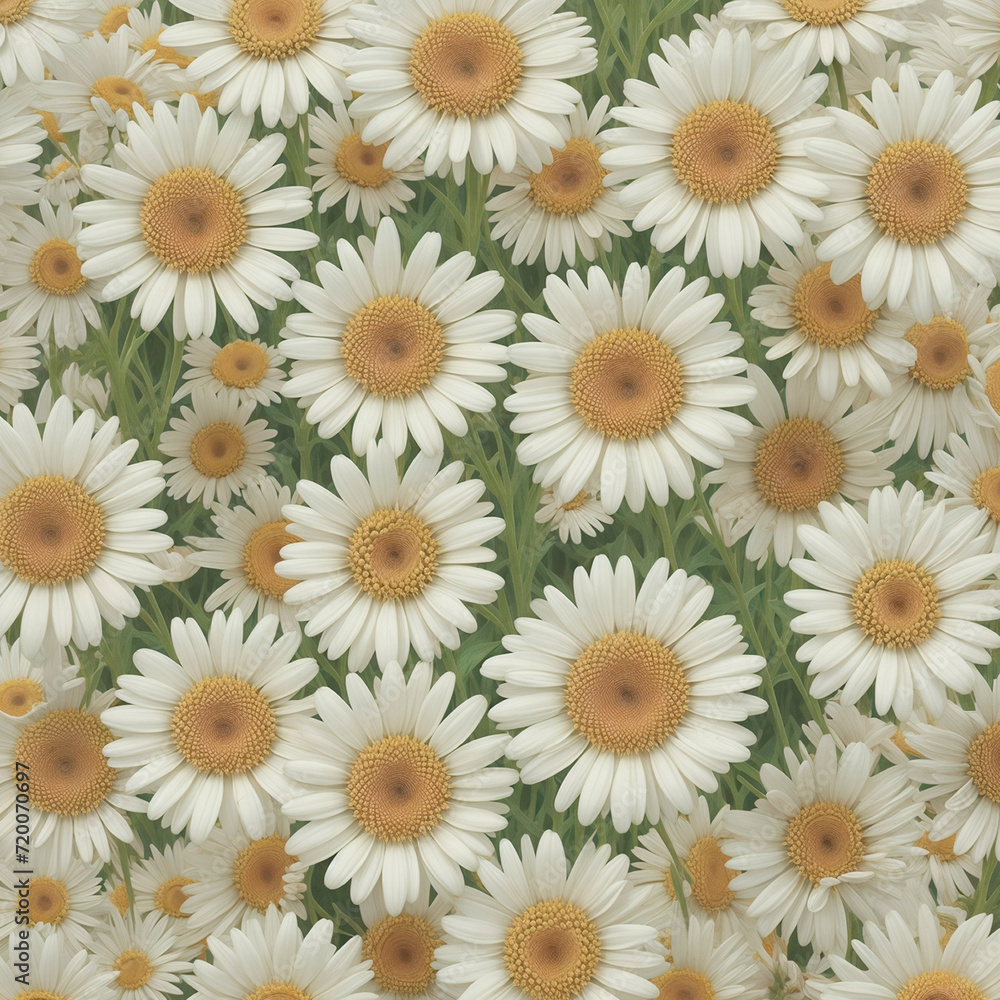 detailed daisy pattern. Generative AI. White daisies on a green background. Seamless pattern. detailed daisy pattern. Generative AI. White daisies on a green background. Seamless pattern.