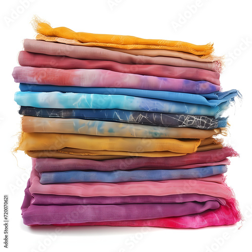 Hand-dyed fabrics isolated on white background, photo, png 