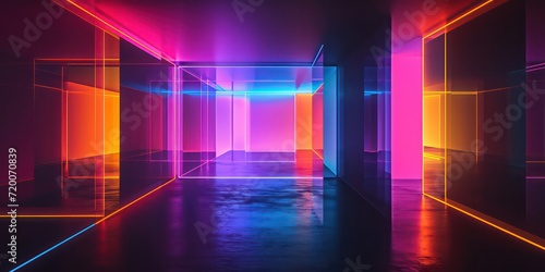 Distorted neon perspectives a sleek black background  this composition features transparent elements.