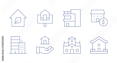 Real estate icons. Editable stroke. Containing modern, realestate, mansion, valuation, house, home.