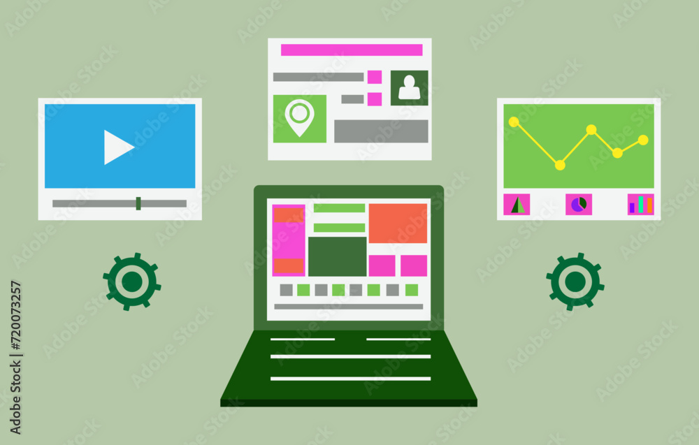 computer, notebook, geometric figure, setting, icon. computer, notebook, geometric figure, setting, icon.