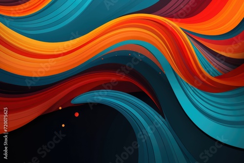Colors of March, abstract background with teal, red and orange waves with copyspace for your text. March background banner for special and awareness day, week or month photo