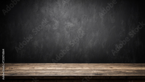 empty wooden table grungy black wall background