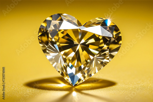 Heart shaped diamond on yellow background