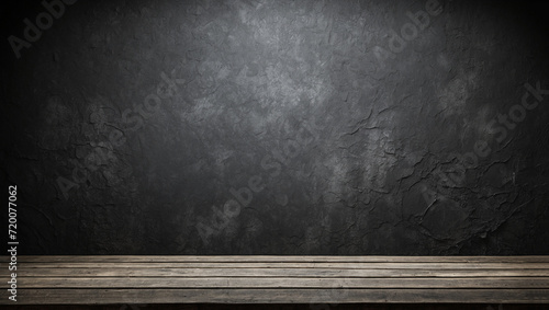 empty wooden table grungy black wall background