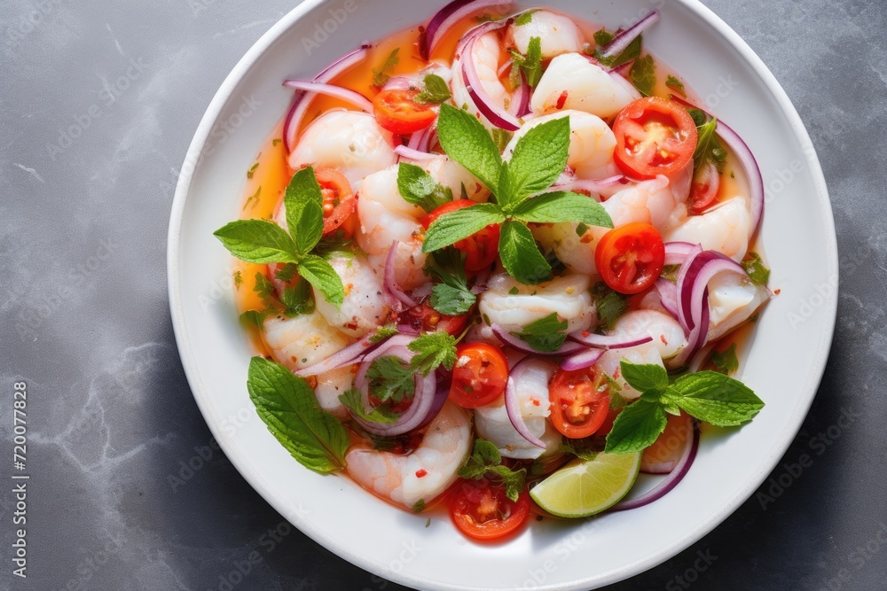 Brazilian cuisine - mixed ceviche overhead view. Brazilian cuisine - mixed ceviche overhead view.
