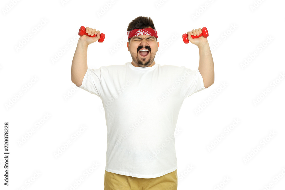 Naklejka premium PNG, weight loss concept, overweight man isolated on white background.