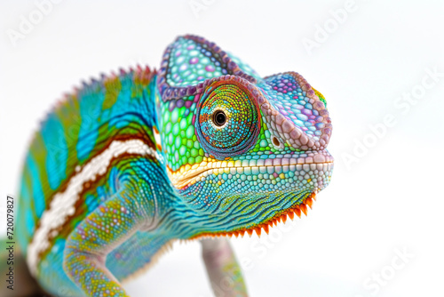 Abstract of lizard chameleon portrait isolated on white background with multi colored colorful on skin body and scales paint, reptile animal, Vibrant bright Full body chameleon © Nataliia_Trushchenko