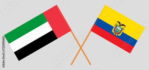 Crossed flags of the United Arab Emirates and Ecuador. Official colors. Correct proportion
