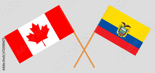 Crossed flags of Canada and Ecuador. Official colors. Correct proportion