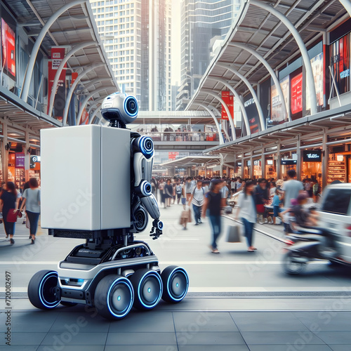 Generative AI futuristic delivery robot in a city
