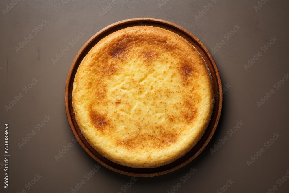 Pastel de choclo on wooden countertop. Overhead view.