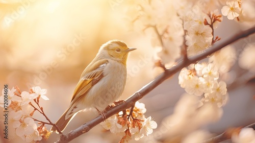 bird singing in the breeze on blooming tree © EnelEva