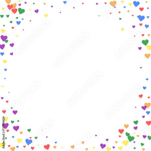 Rainbow colored scattered hearts. LGBT valentine