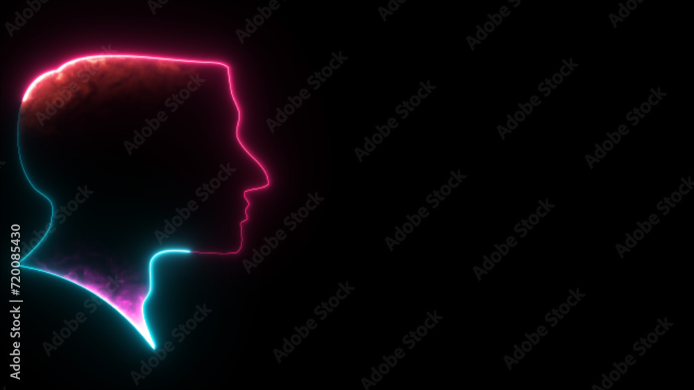 Glowing neon human head and silhouette icon isolated on black background. Motion graphic animation and victor illustration. Glowing neon human head and silhouette icon isolated on black background. Motion graphic animation and victor illustration.